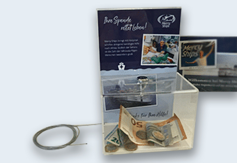 Mercy Ships Spendenbox für Geschäfte